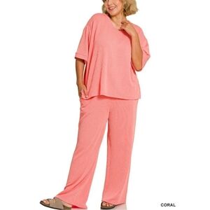 New Zenana Coral Ribbed Set